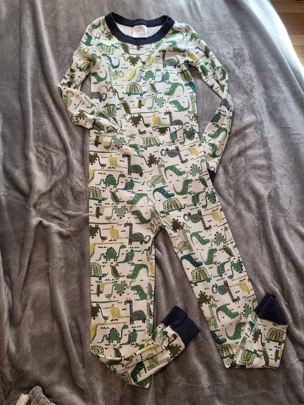 Hanna Andersson Cream & Green Dinosaur Footed One-Piece